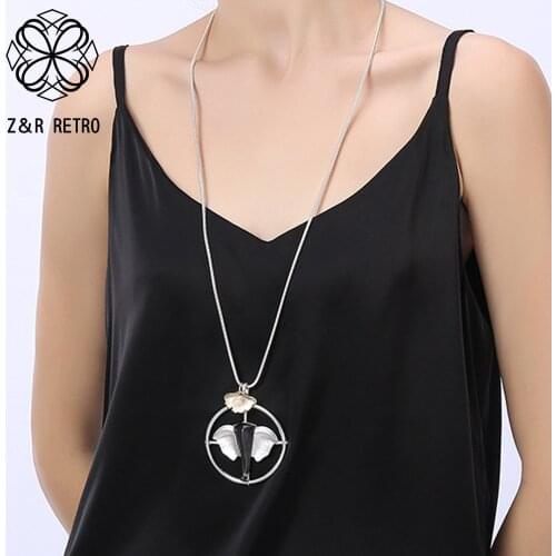 Trend Long Neck Chains Necklace for Women Kpop Silver Color Elephant Suspension Pendant Goth Costume Jewelry Accessories Things