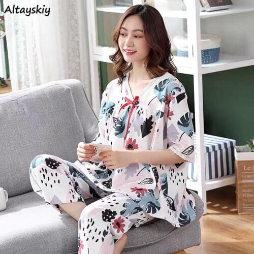 Pajama Sets Women V-neck Bowknot Design Summer Cozy Causal Sleepwear Female Korean Elegant Half Sleeve New Collection Hipster
