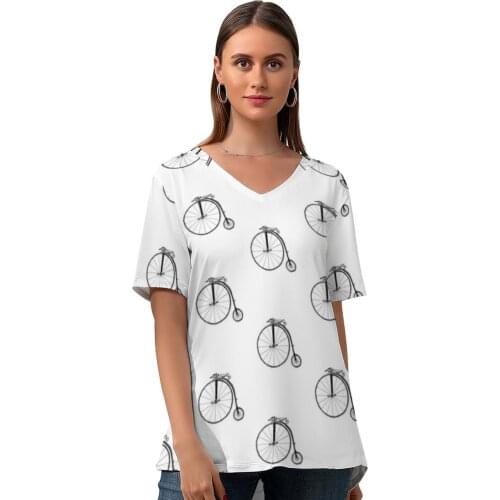 Bike T Shirt Street Fashion Graphic Womens Funny T-Shirt Short Sleeve V Neck Tee Shirt Oversized