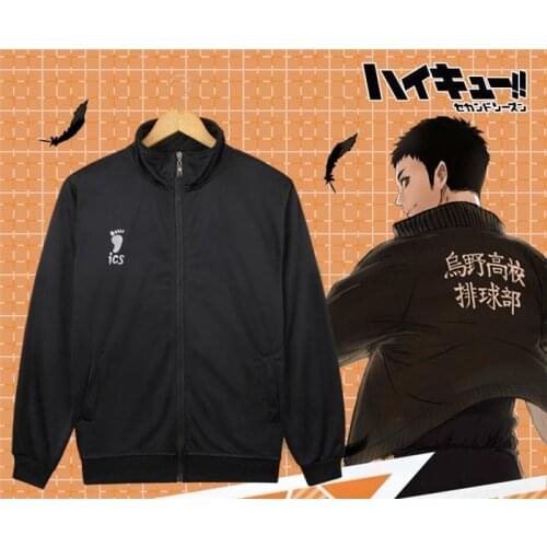 Haikyuu Karasuno High School Hinata Shoyo Jacket Cosplay Team Uniform Black Sweatshirt