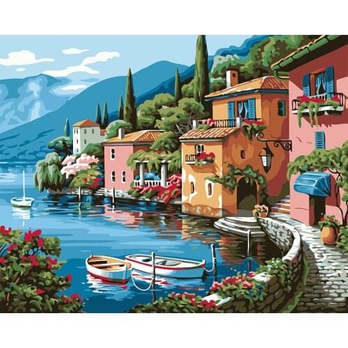 Paint By Numbers for Adults Children Harbor Landscape Oil Painting HandPainted Drawing on Canvas Home Decor Gift