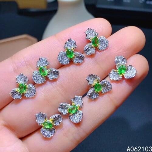 KJJEAXCMY 925 sterling silver inlaid natural Tsavorite Womens fresh and small plant Gemstone Earrings ear stud support check