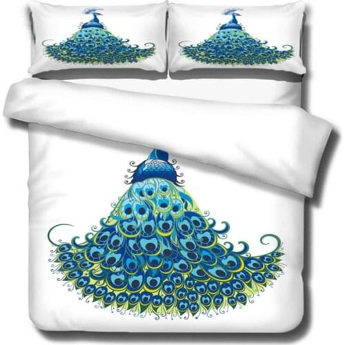 Peacock Duvet Cover Set Tropics Wildlife Theme Polyester Microfiber Quilt Cover Decorative 2/3 Piece Bedding Set with Pillowcase