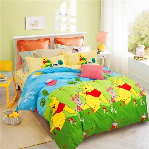 Disney Green and Blue Cartoon Winnie The Pooh Bedding Set Childrens Bedroom Decorative Down Duvet Quilt Cover Pillowcase Sheet