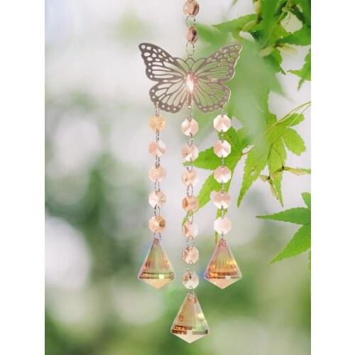 Creative Crystal Pendant Champagne Color Bells Garden Hanging Pendant Home Wall Window Outdoor Decor Wind Chimes