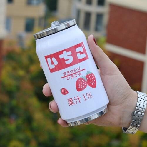 Creative Stainless Steel Thermos with Straw Juice Candy Color Drink Cans Portable Water Bottle Unisex Students Cup 300/500ml