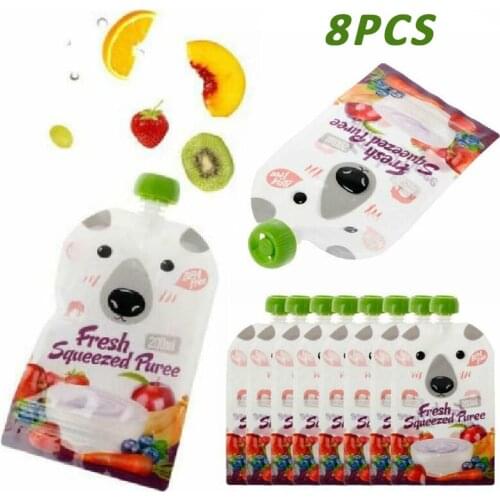8Pcs Squeeze Pouches Baby Kids Weaning Sucking Food Bags DIY Breast Milk Bag Resealable Washable Baby Food Friut Storage Bag