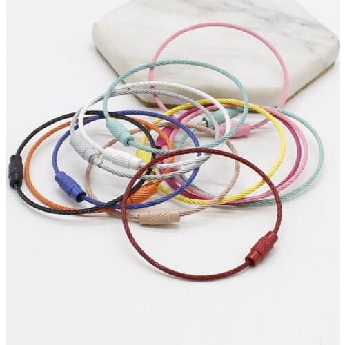 Stainless steel wire rope keychain 5PCS round rope keychain cable ring, used for outdoor luggage lock screw device 1.5x150mm