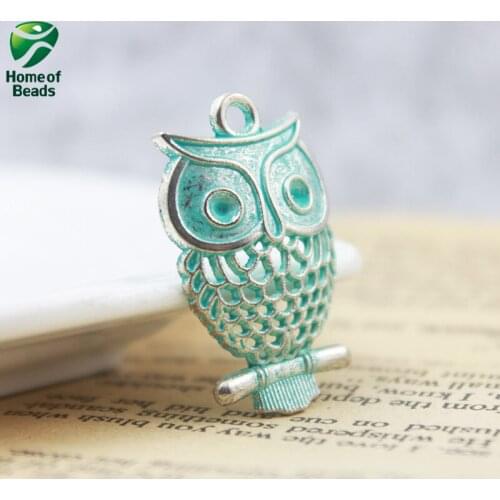 Fashion green DIY Owl Charms Pendants for Jewelry Making Handmade 20x33mm 10pcs ZA1242