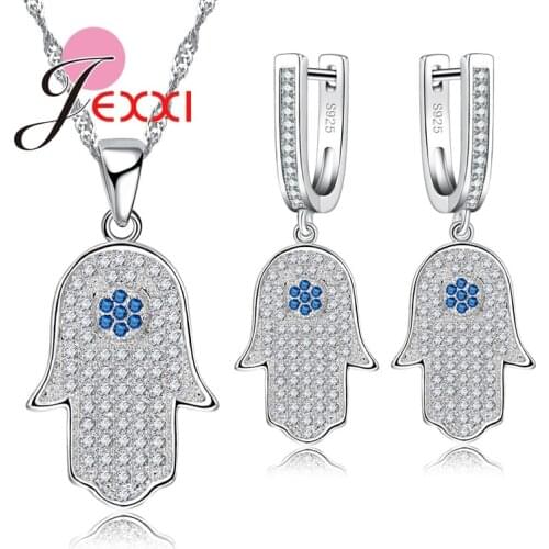 Trendy Cubic Zircon Rhinestone Pendant Necklace Hoop Earrings Jewelry Sets 925 Sterling Silver Bridal Wedding Set Women