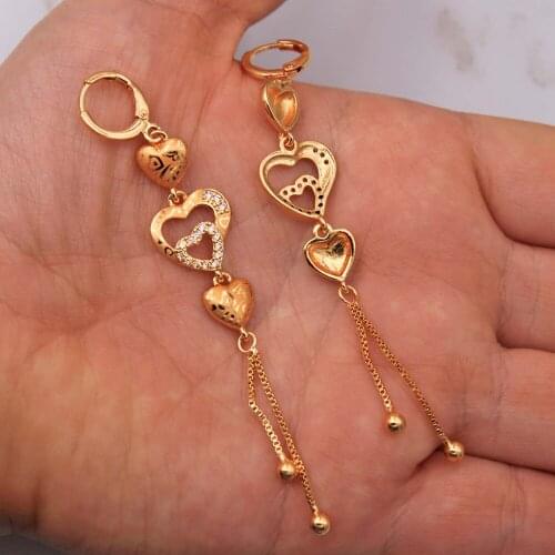 Trendy Gold Plated Copper Heart Drop Earrings White Zirconia For Women Fashion Jewelry Accessories Wedding Anniversary Gift