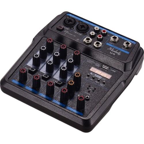 Muslady U4 Portable 4 Channels Audio Mixer BT USB Mixing Console with Sound Card Built-in 48V Phantom Power EU/US Plug