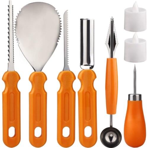 9pcs Halloween Pumpkin Carving Kit Stainless Steel Tool Set Easily Carve For Pumpkin Decorations DIY Craft Accessories