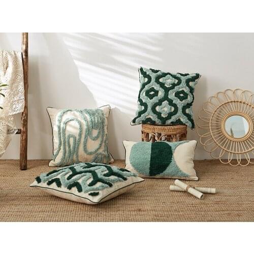 Boho Cushion Cover 45x45cm Pillow Cover Blue Tufted Geometric Pillowcase Home Decorative for Funda Cojin Sofa Bed Living Room