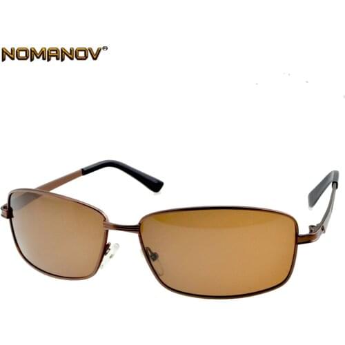 NOMANOV = Rectangular Brown Myopia Polarized Sunglasses Custom Made short sight Minus Prescription Lenses -1 to -6