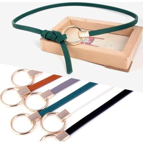 New Gold Big O Ring Round Circle Buckle Skinny Belt Waistband Women Cute Black White Red Thin Knotted Dress Belts Girdle Straps