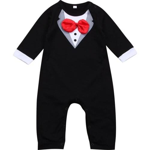 Boy Clothes Toddler Baby Boy Bow Tie Gentleman Jumpsuit Bodysuit Clothes Outfits