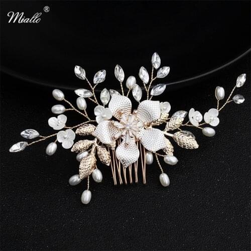 Miallo Wholesale Fashion Gold Flowers Hair Combs Wedding Crystal Headpieces Factory Outlet Bridal Hair Accessories for Women