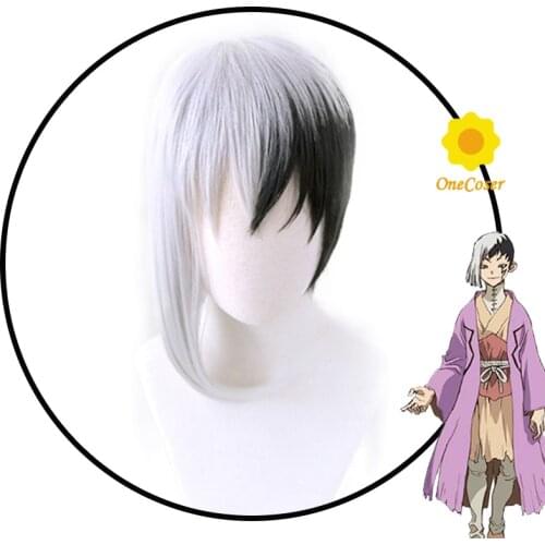 Anime Dr.Stone Asagiri Gen Cosplay Wig Short Black and White Wig Heat-resistant Fiber Hair + Wig Cap Party Men