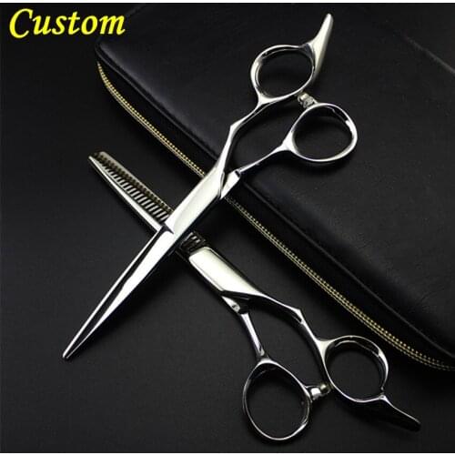 Custom professional japan 440c 6 inch cut hair scissors set cutting barber haircut thinning scisor shears hairdressing scissors