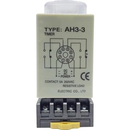 1PC AH3-3 Power On Delay Timer Time Relay 1S 3S 6S 10S 30S 60S 3M 6M 10M 30M 60M With PF083A Base 12VDC 8 Terminals