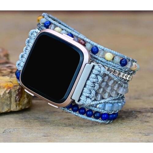 New Fashion Natural Stones Fitbit Watch Strap Lapis Charm 5 Strands Wrap Watch Band Handmade Boho Fitbit Strap Wholesale