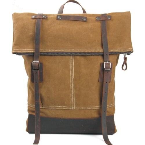 Retro Waterproof Mens Canvas Travel College Backpack Roll Top Anti-theft Backpack