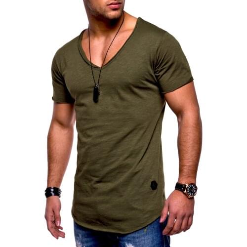 Deep V Neck Sexy Men T-Shirt Vintage Short Sleeve Solid Color Muscle Fit T Shirt Men Top Tees Fashion Brand Clothing