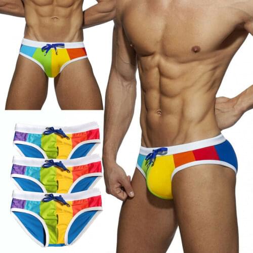 Rainbow Mens Sexy Underwear Swim Briefs Penis Swimming Trunks With Front Pad Mens Lingerie Bathing Suit Bulge Beach Wear Homme