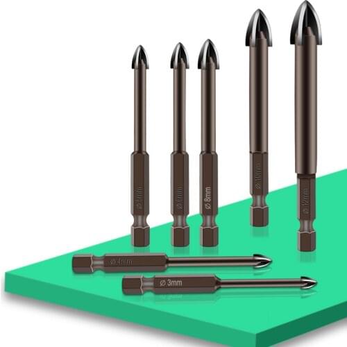 Glass drill bit cross hex drill bit ceramic tile glass ceramic concrete hole opener alloy triangle size 3/12mm drill bit
