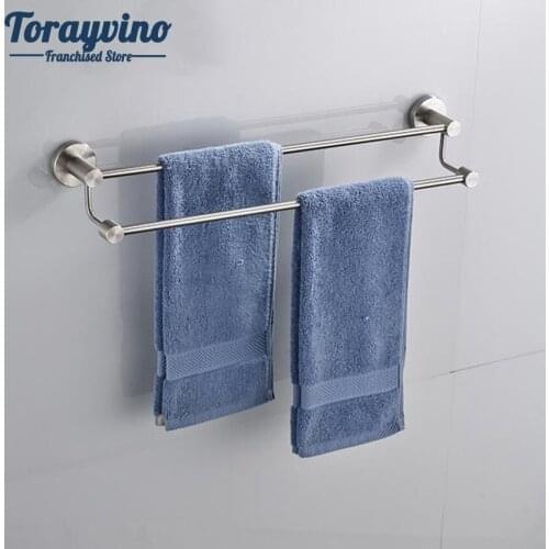 Torayvino Nickel Brushed Stainless Steel Bar Wall Mount Bathroom Towel Rail Holder Storage Rack Shelf 2 Layers