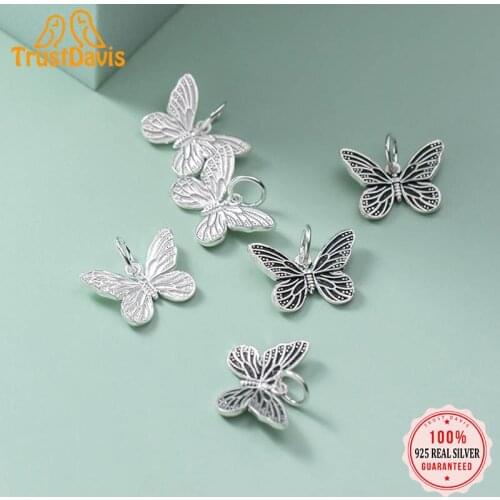 TrustDavis Real 925 Sterling Silver Fashion Insect Butterfly Charm Pendant Handmade DIY Accessories Jewelry Wholesale DZ115