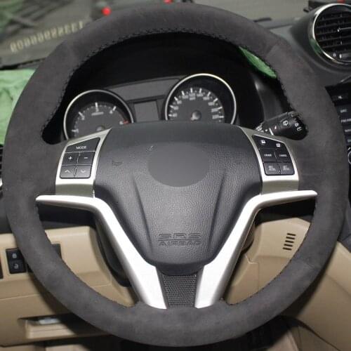 All Black Suede DIY Hand-Stitched Car Steering Wheel Cover for Great Wall Haval Hover H6