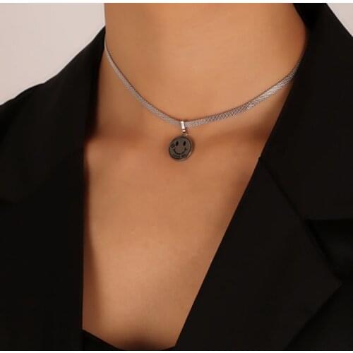 Potcet Stainless Steel Sweater Chain Smiley Titanium Steel Necklace Hip Hop Geometry Party Womens Jewelry