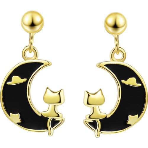 WANGAIYAO earrings female Japanese and Korean style cute red moon chic epoxy cat creative ear jewelry