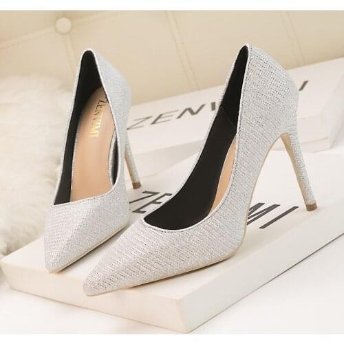 NEW 10CM PUMPS Thin high-heeled shallow mouth pointed bright face sexy thin single shoes womens high heel bridal shoes