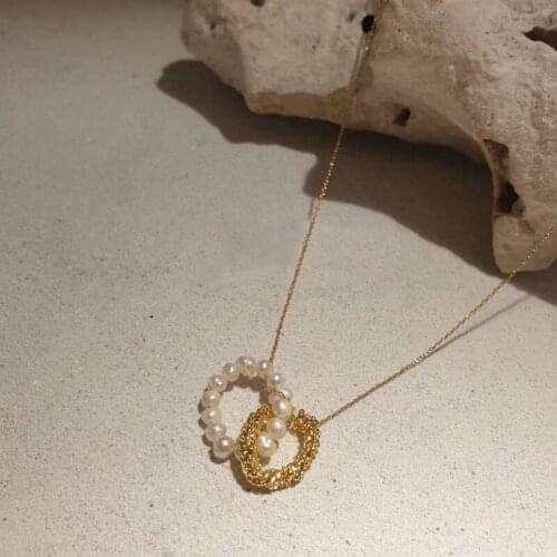 MENGJIQIAO Korean Fashion Elegant Freshwater Pearl Circle Choker Jewelry For Women Metal Cross Necklace Bijoux Colares Jewelry