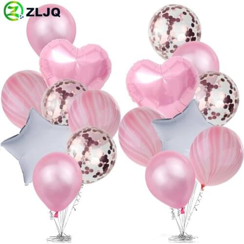 ZLJQ16pcs 1st Heart Star Gold Confetti Balloon Happy Birthday Party Supplies Adults Baby Boy Girl Number Foil Ballon Baby Shower