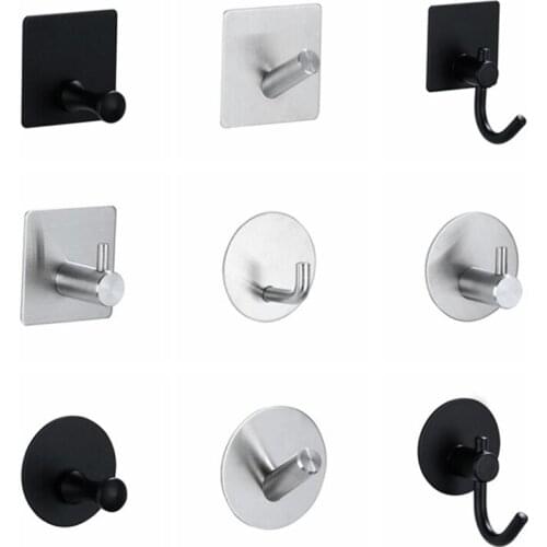 Punch-free Hook Silver Brushed Stainless Steel Coat Bathroom Towel Bathrobe Hook Wall Hanger Support Kitchen Hardware 1/3/5pcs