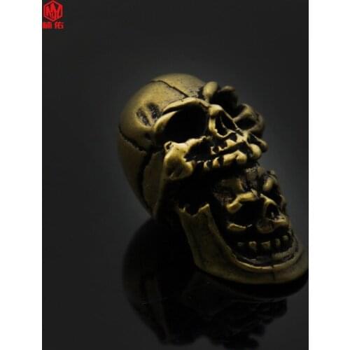 1PCS Double Skull Skull Knife Beads EDC Brass Car Key Pendant Outdoor Bracelet Paracord Beads