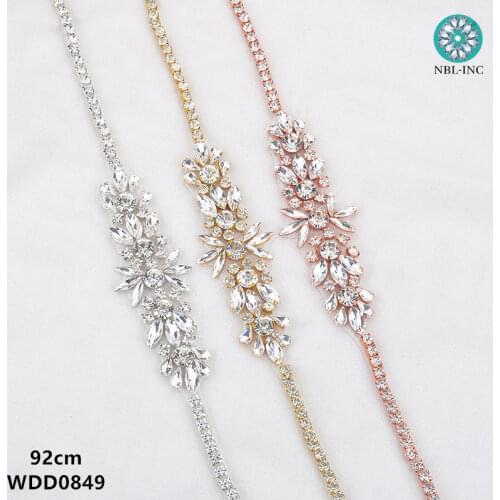 1PC) Wedding belt silver rhinestone applique rose gold bridal crystal beaded applique iron on for wedding dresses WDD0919
