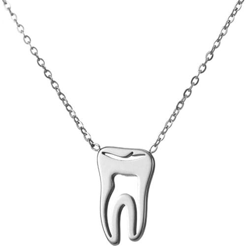 20pcs Stainless Steel Tooth Pendant Necklace Chain Collar Teeth Choker Women Delicate Gift for Dentist Medical Jewelry Wholesale