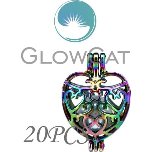 20x CC9 Rainbow Colors Flower Heart Stone Beads Cage Jewelry Making Essential Oil Diffuser Pearl Cage Locket Pendant