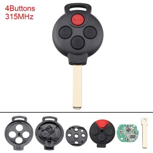4Buttons 315MHz ABS Keyless Uncut Flip Car Remote Key Fob with PCF7941 Chip and Battery for Mercedes-Benz Smart Fortwo-2005-2015