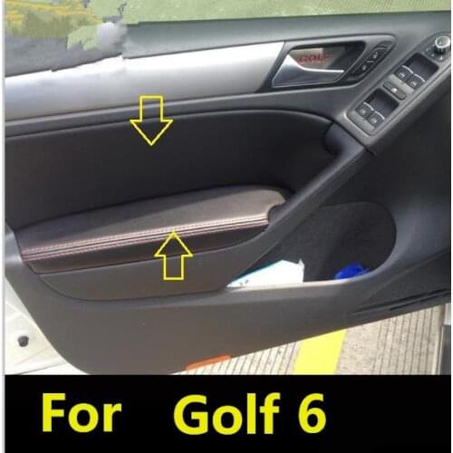 8PCS Microfiber Front / Rear Door Panels Armrest Leather Cover Protective Trim For Volkswagen Golf 6 with Mount Fittings