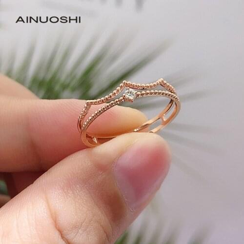 AINUOSHI 18K Gold 0.033 Carat Round Real Natural Diamond Engagement for Women Handcrafted Clear Simple Ring Jewelry Gift