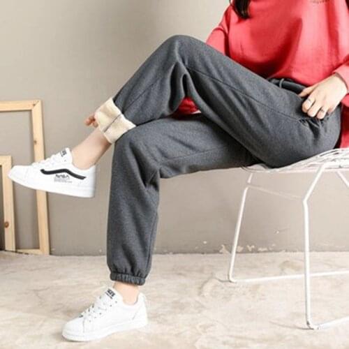 BEFORW 2021 Winter Women Cotton Thickening Lmitation Lamb Hair Warm Sweatpants Casual Comfy Sweatpants Leisure Trousers Pants