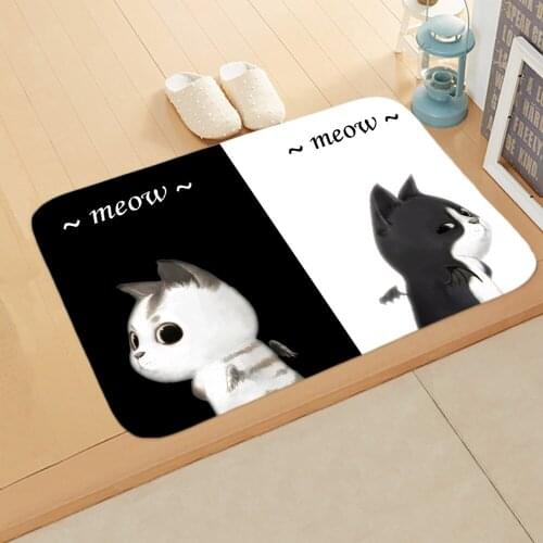 White Black Cartoon Cat Doormat Anti-slip & Water Absorb Bath Mat Cushion Carpet Bathroom Kitchen Home Decor for Floor Entrance
