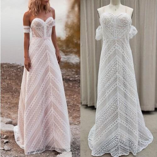 Bohemian Backless 2021 Wedding Dress Lace Beach A Line Sweetheart Bridal Gowns Champagne Custom Made Robe Zipper De Mariee 10122
