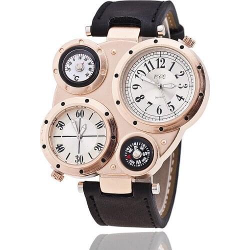New Sports Men Watches Luxury Multi-dial Temperature Compass Military Watch for Men Leather Quartz Wristwatch Fashion Male Clock
